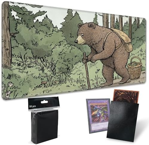 Playmats for Magic: The Gathering MTG Card Game Mat Plus 50 Pcs Card Sleeves, 24 x 14 inch TCG Mat with Stitched Edge for Commander Deck Duskmourn Board Game, Old Bear Walk