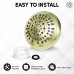 Luxury Spa Series Shower Head, 6 Spray Setting, 4.5 Inch Adjustable High Pressure Shower Head Fixture for Hard Water, 360-Degree Tilt Massage Shower System - Brushed Gold Shower Head