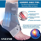 SNEINO Ankle Brace for Women & Men - Ankle Brace for Sprained Ankle, Adjustable Lace Up Ankle Brace for Running, Basketball, Volleyball, Ankle Support Brace for Sprain, Injury Recovery, Grey-Medium
