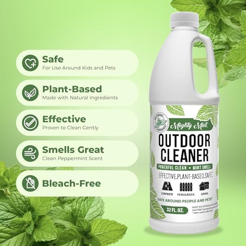 Mighty Mint Outdoor Cleaner, Powerful | Bleach-Free | Biodegradable, Cleans Stains from Mold & Mildew on Wood, Decks, Concrete, Patios, and Vinyl Siding, Natural Mint Scent, 32oz