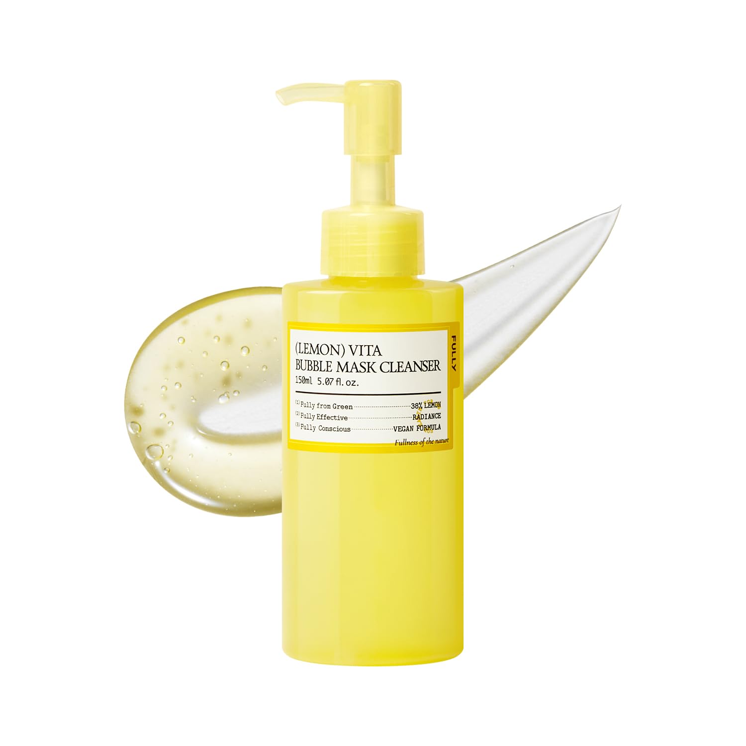 FULLY Lemon Vita Bubble Mask Cleanser, Self-Bubbling Gel-to-Foam Face Wash, Vitamin C + Jeju Lemon Water for Brightening, Radient Smooth Skin, Hydration, Vegan Korean Skincare, 5.07 fl.oz