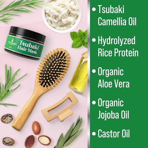 Tsubaki Hair Mask. Premium Japanese Camellia Oil (Tsubaki) Butter for Moisturizing, Hydrating, Repair & Growth. Camellia Seed Oil Treatment for Dry, Curly, Frizzy, Damaged & Color Treated Hair