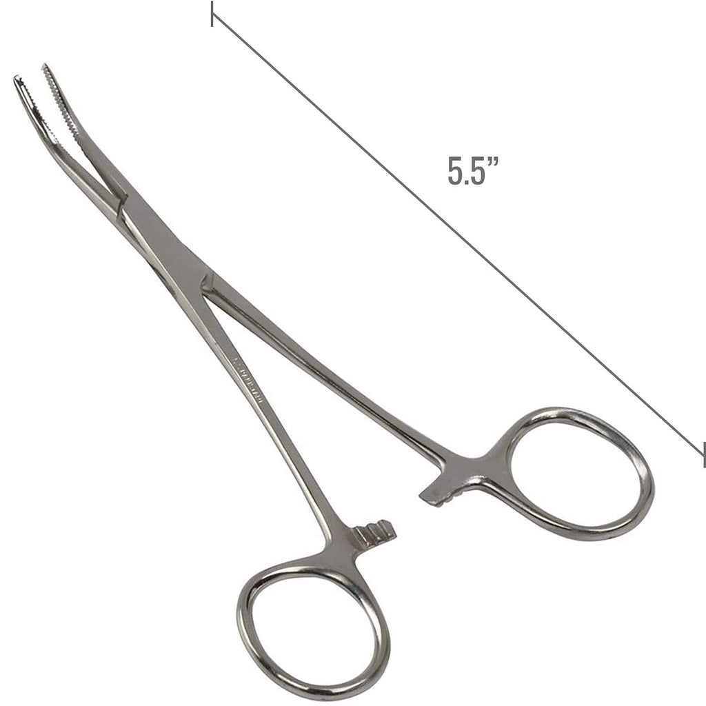 MABIS Precision Kelly Forceps Locking Tweezers Clamp, Silver, Curved, 5-1/2 Inch, 1 Count (Pack of 1)