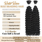Human Braiding Hair Mixed Synthetic Braiding Hair for Boho Braids 2Bundles 130g Water Wave Bulk Human Hair for Braiding No Weft Hair Extensions Wet and Wavy Braiding Hair 18inch(1B)