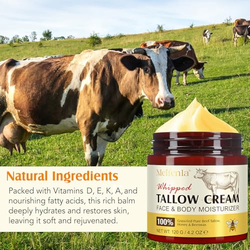 Beef Tallow for Skin, Beef Tallow for Face, Organic Beef Tallow Face Moisturizer, Natural Tallow and Honey Balm, Pure Beef Tallow Moisturizer Body, Grass Fed Beef Tallow, All Skin Types 4.2 Oz