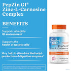 Doctor's Best PepZin GI, Zinc-L-Carnosine Complex for Men & Women - Zinc Carnosine Supplement Caps for Gut Health, Digestive Support, & Stomach Comfort, Vegan, Gluten Free - 120 Veg Capsules