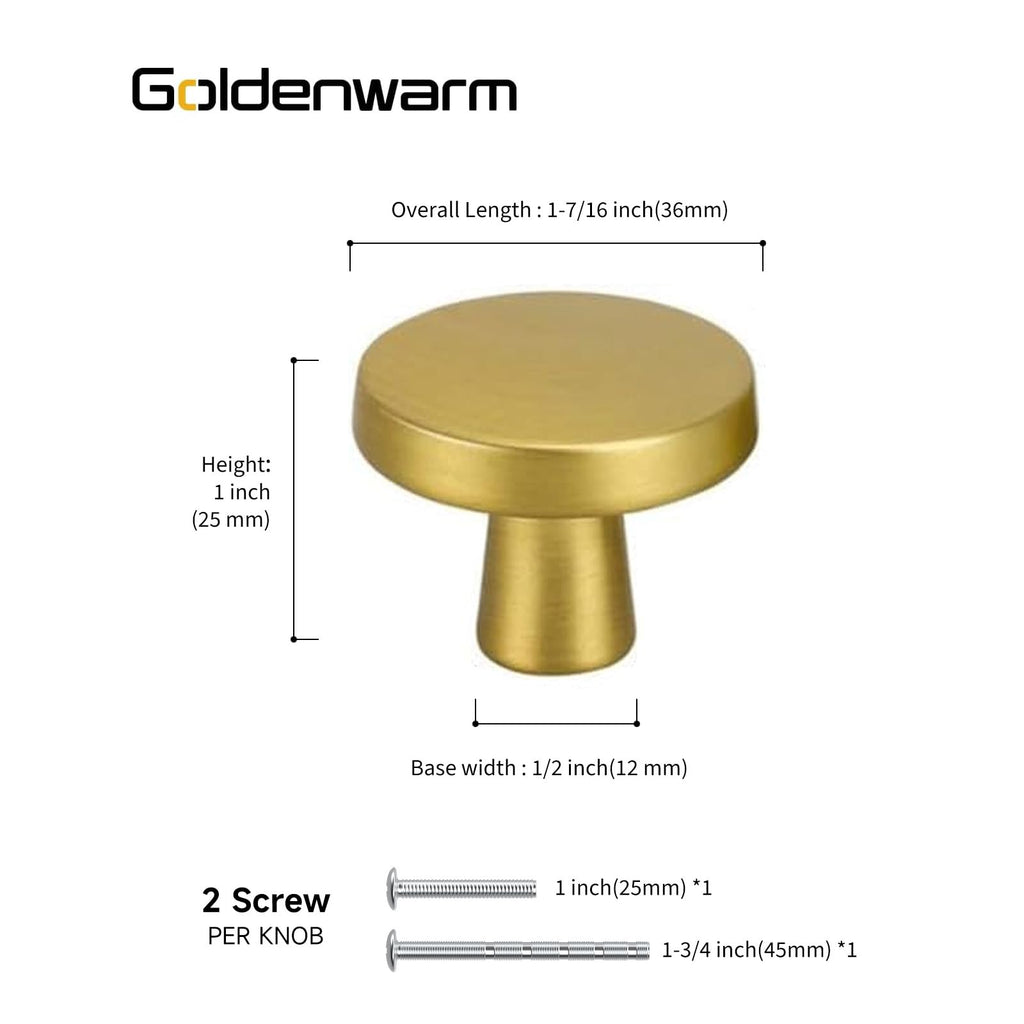 Goldenwarm 60 Pack Brushed Brass Cabinet Knobs for Modern Kitchen Hardware Handles Gold Round Drawer Knob for Closet Bifold Cabinets Pulls,1.27 Inch