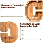 Summidate Customized Name Large Wooden Piggy Bank for Kids Boys Girls Alphabets Letter A-Z Coins Bills Money Change Bank Box Initial on Clear Cover (Laser Engraved) Educational Toys 9"- Letter C