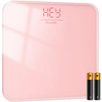 Ovutek Bathroom Scale for Body Weight, Highly Accurate Digital Weighing Machine for People, Upgraded Batteries Included, Compact Size, LED Display, High Standards Sturdy Tempered Glass, 400lb, Pink