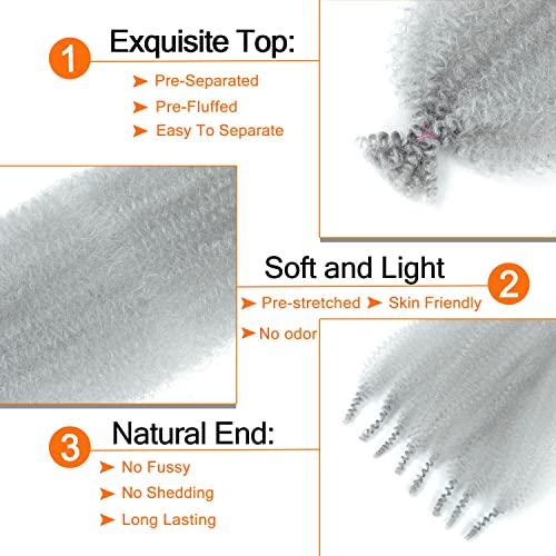3 Packs Grey Afro Twist Hair 24 Inch Springy Afro Twist Hair Gray Pre-Separated Afro Twist Braiding Hair for Distressed Faux Soft Locs (24 Inch, 3Packs, Gray#)