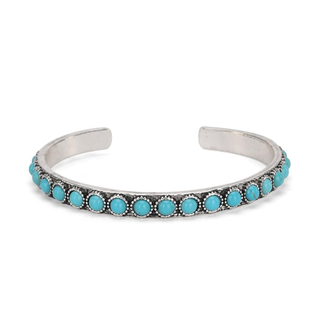 Montana West Women Silver Single Row Round Turquoise Open Cuff Bracelet