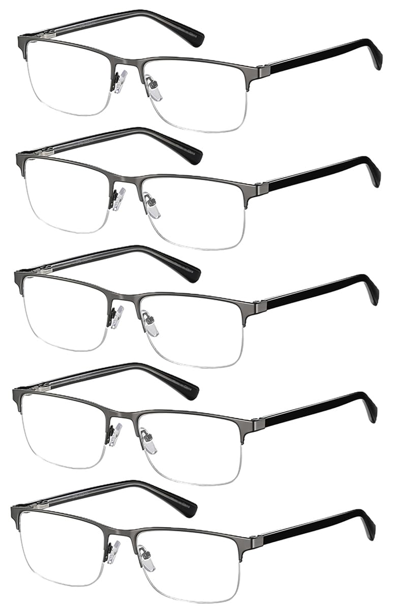 EYECEDAR 5 Pack Reading Glasses for Men Gunmetal Ultra-Thin Stainless Steel Frame Metal Spring Hinges Readers for Men and Women 1.75