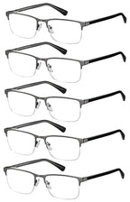 EYECEDAR 5 Pack Reading Glasses for Men Gunmetal Ultra-Thin Stainless Steel Frame Metal Spring Hinges Readers for Men and Women 1.75