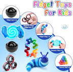 Cevioce 15Pcs Fidget Toys Adults Pack,Stocking Stuffers for Teens Boys Girls,Autism Sensory Toys with Fidget Spinner Slug Magnetic Rings,Squishy Fidget Toys ADHD Stress Relief,Party Favor for Kid-BBB