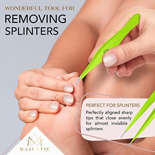 Majestic Bombay Fine Point + Slant Tweezers for Women and Men – Splinter Ticks, Facial, Brow and Ingrown Hair Removal–Sharp, Needle Nose, Surgical Tweezers Precision best tweezers for chin hair