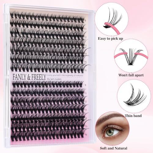 Lash Clusters 280Pcs Cluster Lashes 30D 40D D Curl False Eyelashes Mix9-16mm Eyelash Clusters Individual Cat Eye Lashes Clusters for DIY Cluster Eyelash Extensions at Home (30D+40D-0.07D-9-16MIX)