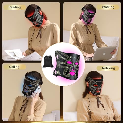 Red Light Therapy for Face, LED Face Mask Light Therapy, Red Light Therapy Mask for Acne, Wrinkles and Skin Rejuvenation, 320 LEDs, 3 Modes, 10-Min Auto Off, Eye Protection Included