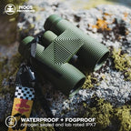 Nocs Provisions Pro Issue 8x42 Compact Fogproof Waterproof Binoculars for Adults & Kids, 8X Magnification, Wide View Multi-Coated Lenses for Bird Watching, Hunting & Stargazing - Canopy Green