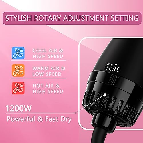 Dual Voltage Hair Dryer Brush with European Plug, Blow Dryer Brush for European Travel, 110V-120V/220V-240V Hot Air Brush and Styler Volumizer with Negative Ion Anti-frizz