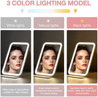Kintion Travel Makeup Mirror, Portable LED Lighted Makeup Mirror, 360° Rotation Touch Screen Vanity Mirror, 60 LEDs, 3-Color Dimmable Lighting, Rechargeable Tabletop Folding Cosmetic Mirror, Pink