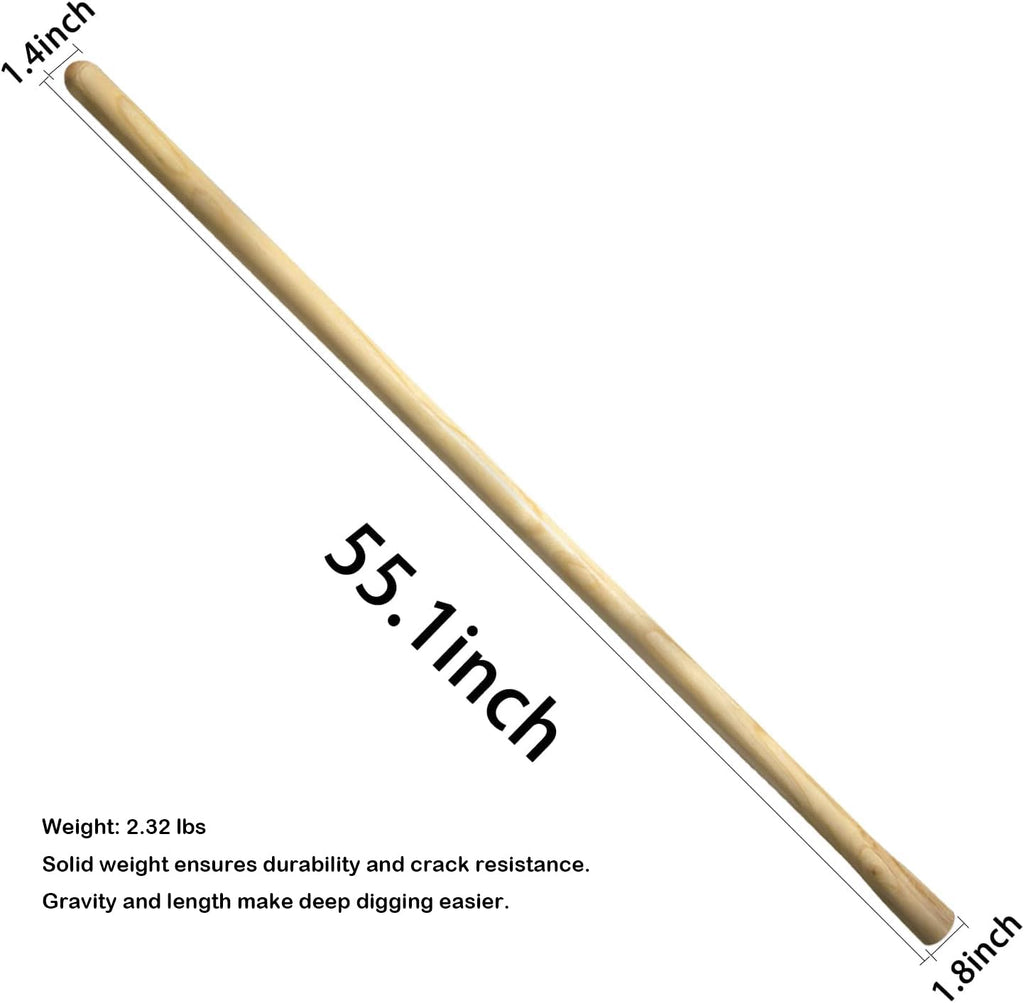 Paiaojia 55-Inch Pure Solid Wood Replacement Handle for Garden Hoe Digging Spading, Surface Coated with Protective Paint, Clear Finish, Convenient and Durable (Spade & Fork Head Not Included)
