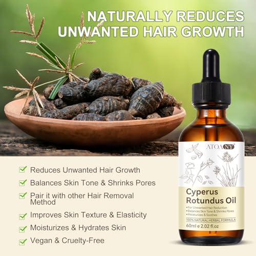 Cyperus Rotundus Oil, Natural Cyperus Rotundus Oil for Hair Removal, Reduces Unwanted Hair Growth, Moisturizes & Soothes The Skin, Reducing Body Hair Growth, Shrink Pores, Suitable for All Skin Types