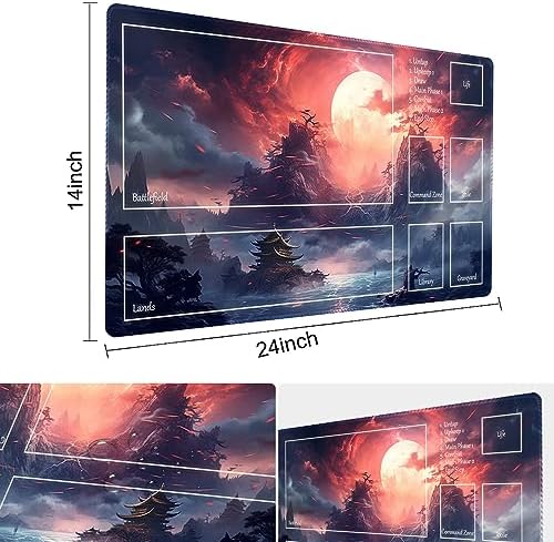 MTG Playmat Size 24x14in Free Storage Bags Non-Slip Backing, Ideal for Card Game Enthusiasts TCG Playmat (Red Sky at Night-Deck)