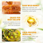 Beef Tallow and Honey Balm for Skin, Organic Grass-fed Whipped Beef Tallow Balm With Raw Honey for Face Natural Moisturizer Body Lotion, Skin Care Lip (2.1Oz)