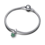 Pandora Four Leaf Clover Dangle Charm - Gift for Her - Sterling Silver with Man-Made Crystals - with Present Box