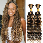 Human Braiding Hair 2 Bundles 28Inch Deep Wave Bulk for Braiding No Weft Curly Boho Braids 12A Brazilian Virgin Hair Extensions 1B/27 100g