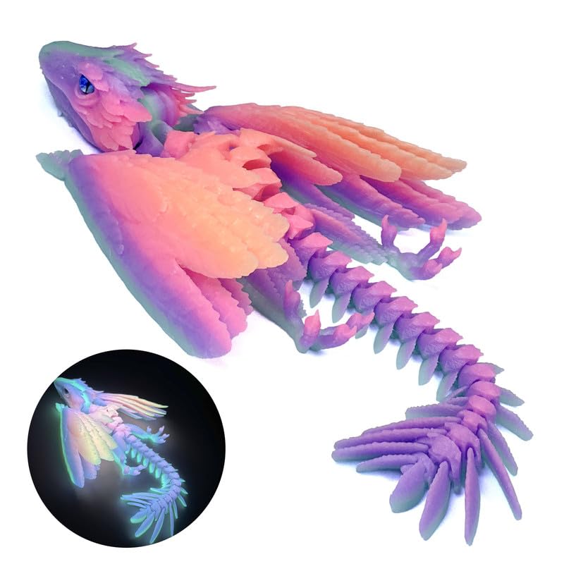 SGYYSG Feathered Wyvern Dragon,3D Printed Dragon, Articulated Dragon with Wings, 3D Printed Toys, Desktop Pet - Indulge in The Enchanting Realm of Dragons (Rainbow Noctilucent)