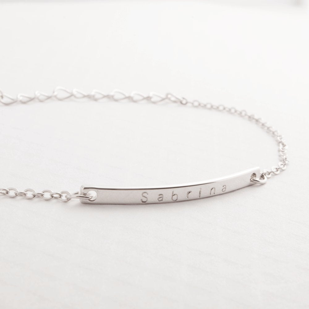 Petite Boutique 16K Gold Your Name Bar Bracelet Personalized gift Gold Plated bar Delicate Hand Stamp Best bridesmaid Wedding Graduation Gift