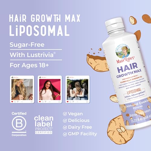 MaryRuth Organics Women's Hair Growth MAX Liposomal | with Lustriva® Biotin 10000mcg Pumpkin Seed Oil| Thicker Hair | Hair Care | Wrinkles, Fine Lines, Skin Care | Ages 18 | 15.22 Fl Oz