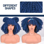 Afro Curly Wigs for Black Women Afro Bomb Kinky Curly Wig with Bangs 12 Inches about 280g Fluffy and Soft Glueless Synthetic Hair Wig (Dark Blue)