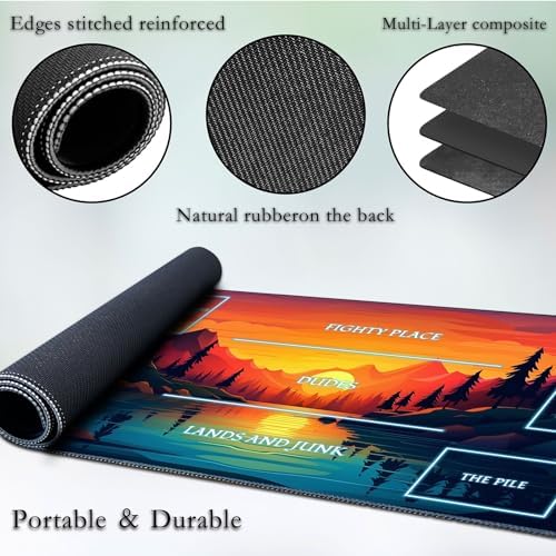 for MTG Game Playmat, for Magic TCG Rubber Play mat,Tabletop Card Playmats with Smooth Surface,Trading Card Inked Game Mat with White Zones,Battle Game,Sunset Forest