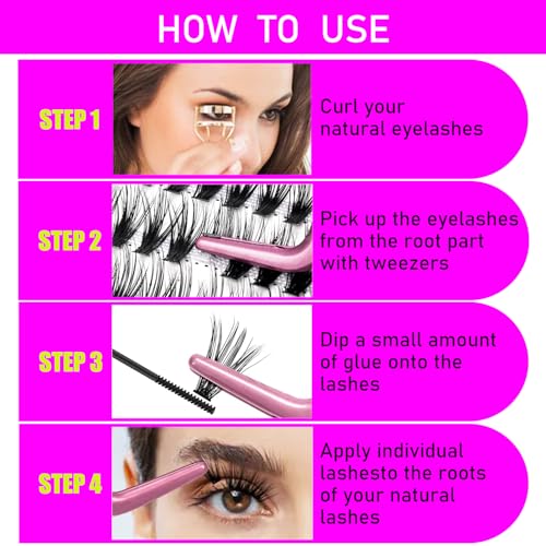 DIY Lash Extension Kit Individual Lashes Cluster D Curl Eyelash Extension Kit Lash Clusters with Lash Bond and Seal and Lash Applicator Tool for Self Application at Home (30D&40D 9-16mm Mix)
