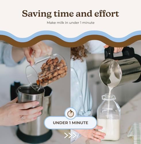 Almond Cow Nut Milk Maker Machine, Plant Based Milk Maker for Homemade Almond, Oat, Cashew Nut Milk, Soy Milk, Dairy Free Bevenrages, Stainless Steel Food Machines, 5-6 Cups Per Batch, 120V