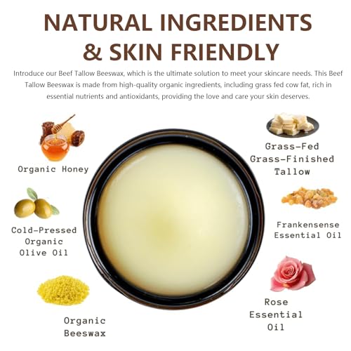 Beef Tallow for Skin, Face and Body Moisturizer, Tallow and Honey Balm - 100% Grass Fed