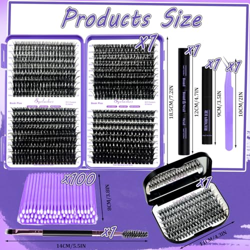 DIY Lash Extension Kit 804Pcs D Curl Individual Lash Clusters Eyelashes Extension Set with Mirror Lash Storage Box Lash Bond&Seal Glue Remover Tweezers Lash Brush Applicator