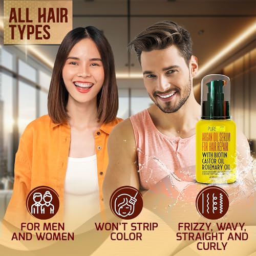 Moroccan Argan Oil Hair Serum - Rescue Frizzy and Damaged Locks - With Heat Protectant and Straightening Properties - Hydrating Anti Frizz Products For Curly and Straight Hair with Split Ends