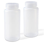 DEMORA 16 oz Plastic Bottles with Lids, Airtight Refillable Wide Mouth Travel Bottles for Toiletries, HDPE Food Grade Plastic Containers for Liquids Pill Water Sample Lab Reagent (Translucent, 2 Pcs)