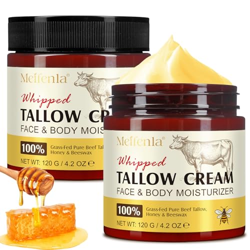 Beef Tallow for Skin, Beef Tallow for Face, Organic Beef Tallow Face Moisturizer, Natural Tallow and Honey Balm, Pure Beef Tallow Moisturizer Body, Grass Fed Beef Tallow, All Skin Types 4.2 Oz