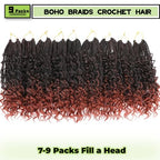 10 Inch Goddess Box Braids Crochet Hair 9 Packs Pre Looped Boho Crochet Box Braids for Black Women Synthetic Braiding Hair with Curly Ends (T350)