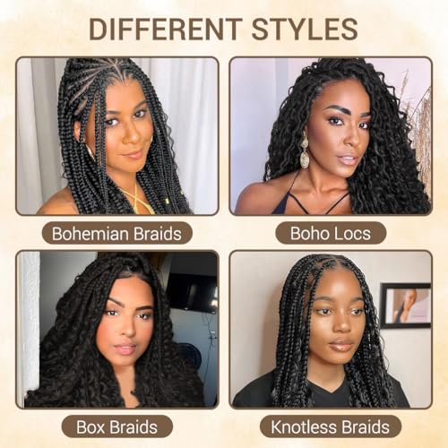 Human Braiding Hair for Boho Knotless Braids 2 Bundles 16 Inches 80g Deep Wave 10A Brazilian Virgin Human Bohemian Hair for Braiding Natural Black 1B
