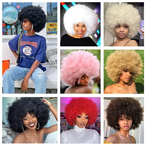 G&T Wig 70s Afro Green Wigs for Women Glueless Wear and Go Wig Costume Cosplay Disco Funny Wigs Heat Resistant Bouncy Wigs Short Afro Kinky Curly Wigs for St. Patrick's Day Party(Green)