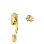 Schlage FE285 CAM 505 GEO 605 Camelot Front Entry Handleset with Georgian Knob, Lower Half Grip, Bright Brass