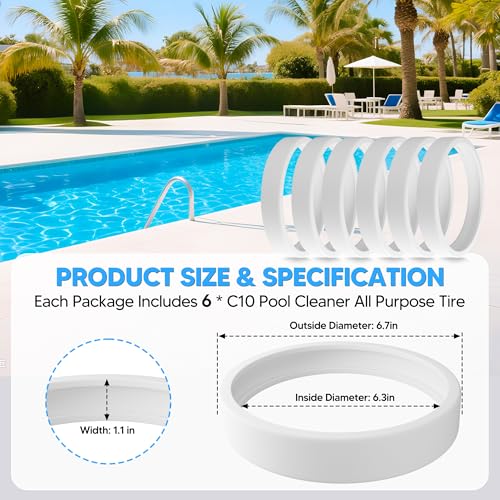 Funmit Pool Cleaner All Purpose Tire Replacement Part Compatible with Polaris 280 360 180 380 C10 C-10 Pack of 6
