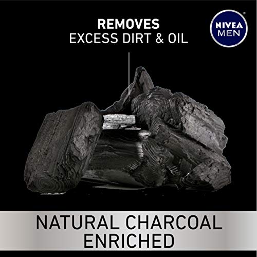 NIVEA MEN DEEP Cleansing Beard and Face Wash, Natural Charcoal Facial Cleanser Helps Remove Dirt and Excess Oils, 3 Pack of 3.3 Fl Oz Tubes