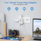 TESSAN Brazil Power Adapter, US to Brazil Travel Plug with 4 American Outlets 3 USB Charger (1 USB C Port), Type N Adaptor for USA to Brazilian Brasil
