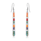 Phyonio Turquoise Earrings for Women 925 Sterling Silver Multicolor Gemstones Dangle Earrings Bohemian Style Statement Bar Earrings Dangle Earrings for Women Summer Earrings Valentines Gifts